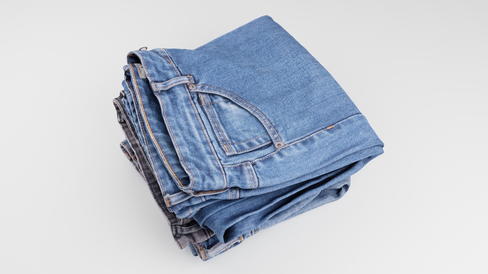 Pile Or Stock Of Folded Blue Jeans Pants For Wardrobe 3D Model