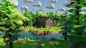 3D House Near River 3D model
