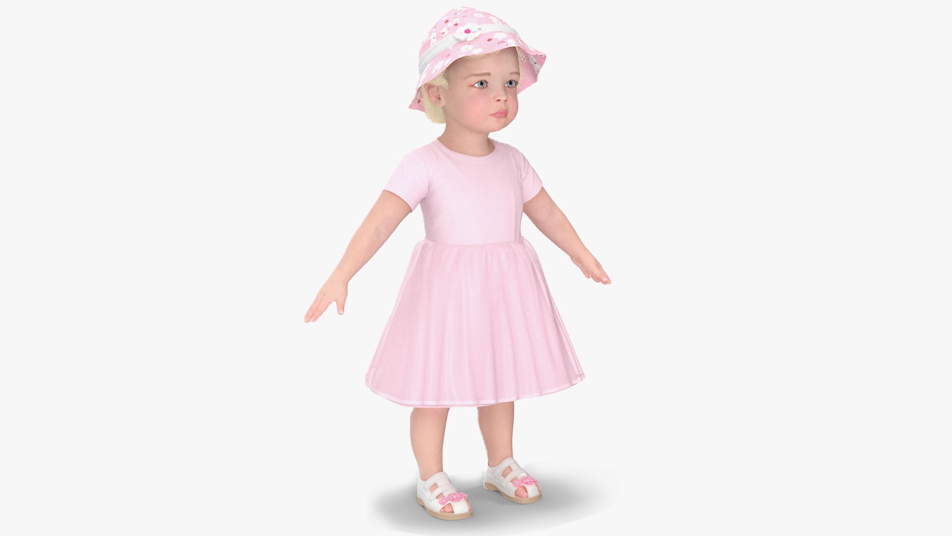 Baby Girl Outdoor Summer Dress A-Pose 3D model preview