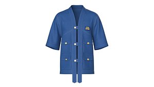 Men Denim Kimono Short Sleeve Utility Shirt