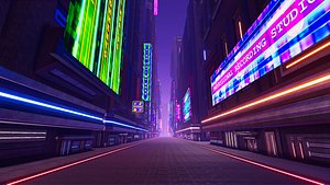 sci-fi neon city buildings 3D model