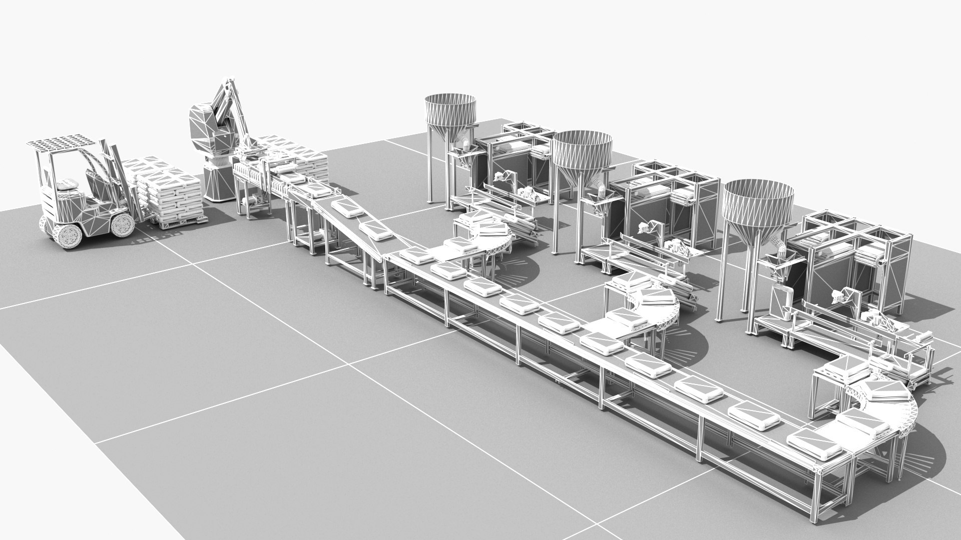 3D Industrial Equipment 34 - Filling And Palletizing Production Line ...