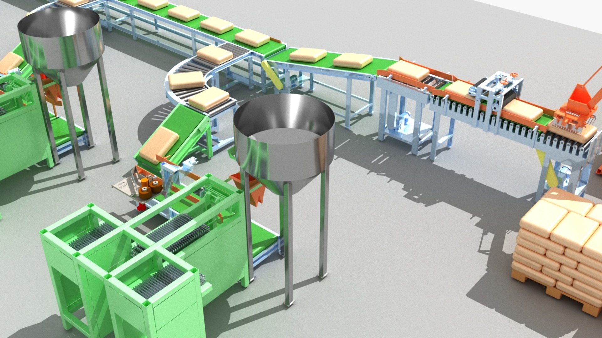 3D Industrial Equipment 34 - Filling And Palletizing Production Line ...