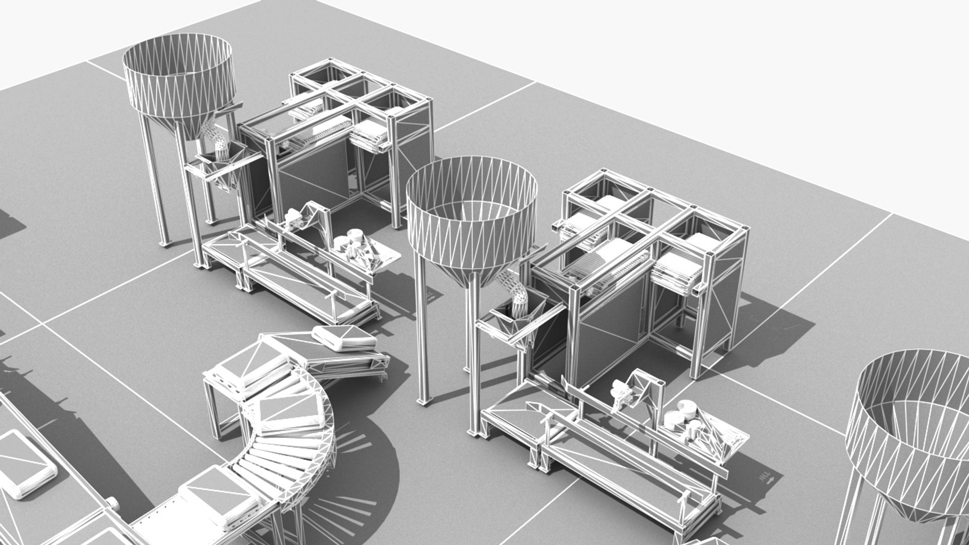 3D Industrial Equipment 34 - Filling And Palletizing Production Line ...
