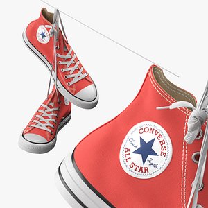 Coral Color Converse Sneakers Hang on the Laces 3D