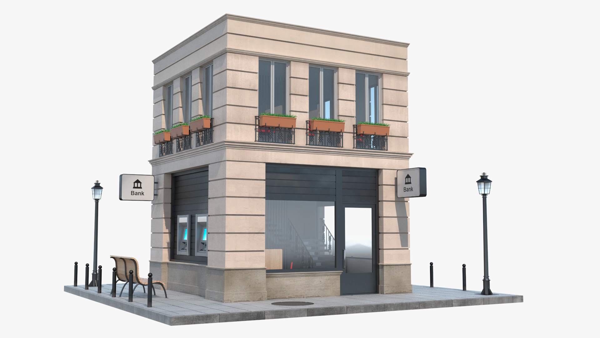 Bank Branch Office Building Fur 3D model preview