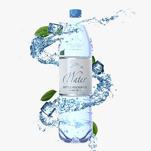 Plastic Bottle 1.5l with Water, Ice And Leaves Splash
