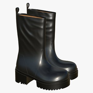 Leather Boots Black Realistic 3D model