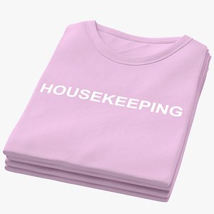Female Crew Neck Folded Stacked Pink Housekeeping 02 3D model