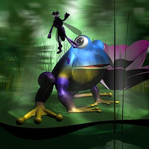 Cartoon Frog And Mosquito