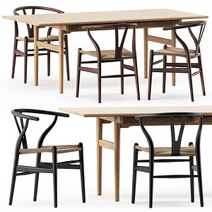 CH24 chair and CH327 table 3D