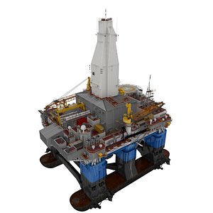 Semi-Submersible Offshore Oil Rig Platform Rigged for Cinema 4D