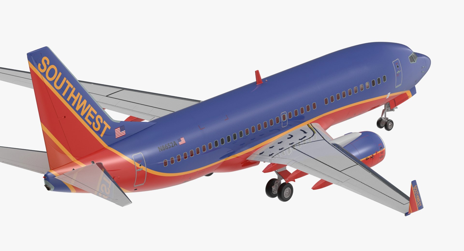 Boeing 737-700 Southwest Airlines Rigged 3D Model 3D model preview