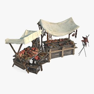 3D Ancient roadside stalls selling meat stalls model