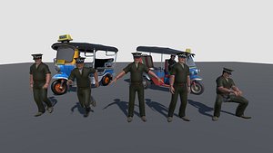 3D Rickshaws Drivers Model with PBR Textures