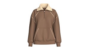 3D Girls Drop Shoulder Half-Zip Jacket With Pocket
