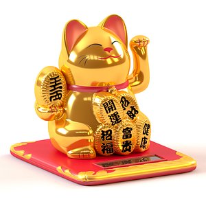 gold maneki neko cat 3D
