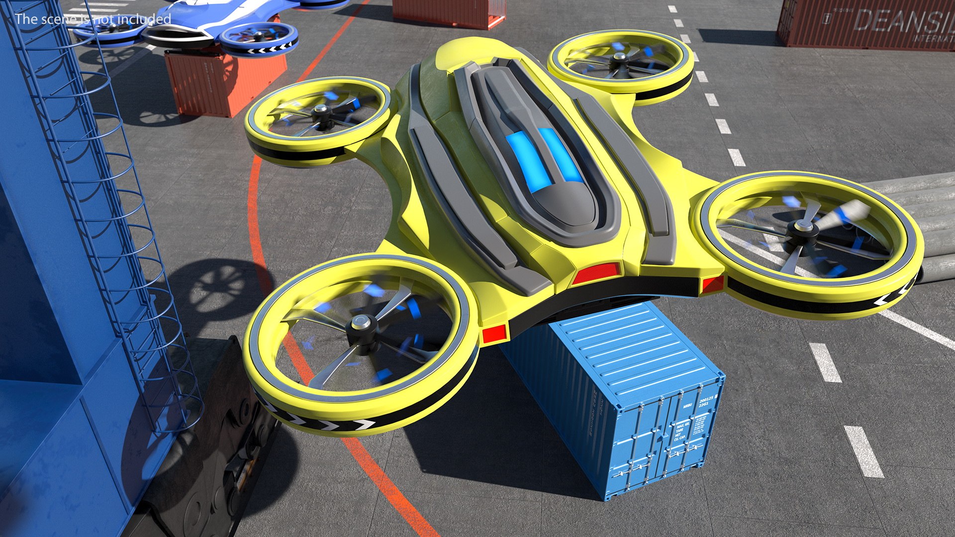 Yellow Cargo Quadrocopter Drone 3D model preview