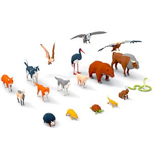 3D animals birds fox