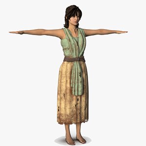 3D Ancient Female Dress Medieval Peasant Outfit Clothing