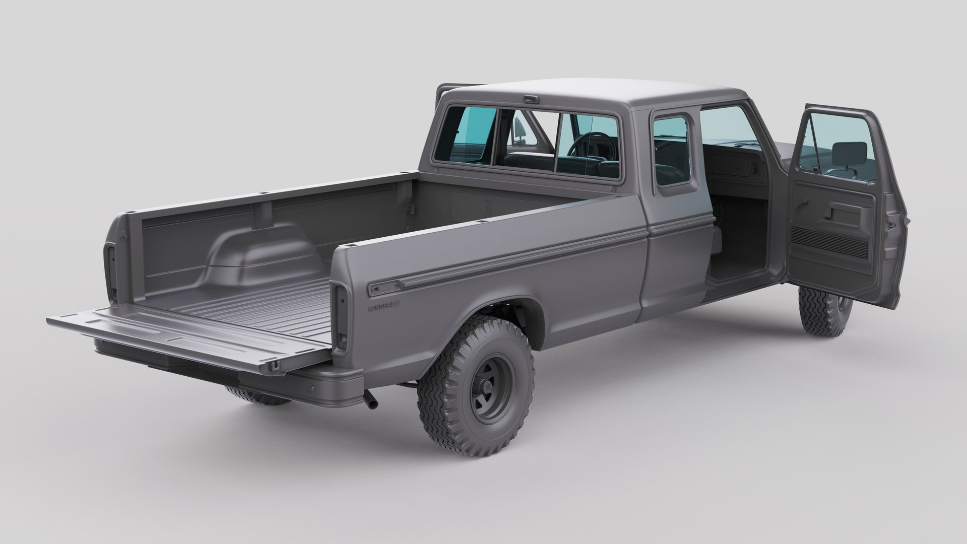 1973 - 76 - 78 Ford F250 SuperCab Mk2 model https://p.turbosquid.com/ts-thumb/19/NRPUdX/sV/1978_ford_f250_supercab.111/jpg/1714060173/1920x1080/fit_q87/9b1d7e61a3c61a2b5acf668e91b73060f6f8a893/1978_ford_f250_supercab.111.jpg