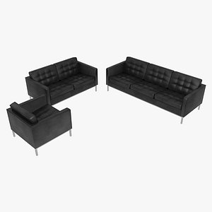 Knoll Florence Black Leather Seating Set