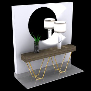 Gallery Table with Mirror and Lamp 3D model