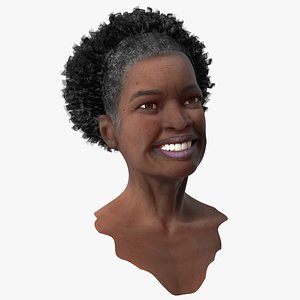 3D Elderly Afro American Woman Head Smiling