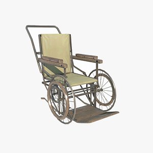 3D Old wooden wheelchair