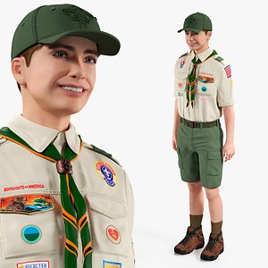 3D Smiling Boy Scout Wearing Uniform