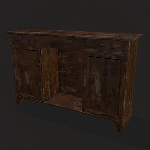 Rustic Wooden Double Door and Drawers Cabinet 3D model