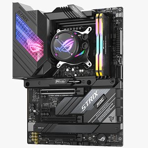 3D Detailed Motherboard With Ram And CPU Cooler