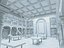 Scena d'interni di una lussuosa biblioteca reale europea in stile classico.
