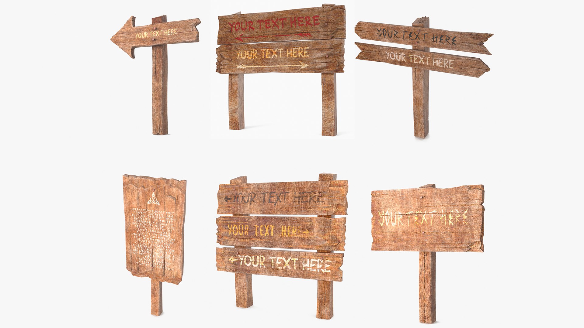 Old Wooden Signpost Mockup Set(5) 3D model preview