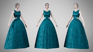 Dress 32 Teal Velvet With Design 3D model