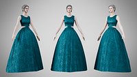 Dress 32 Teal Velvet With Design