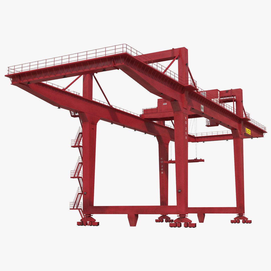 Rail Mounted Gantry Container Crane Red 3D Model 3D model preview