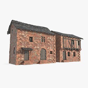 Medieval red brick buildings 3D model