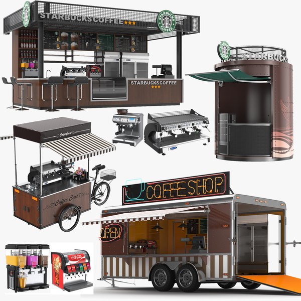 3D model Detailed Large Coffee Shops Collection