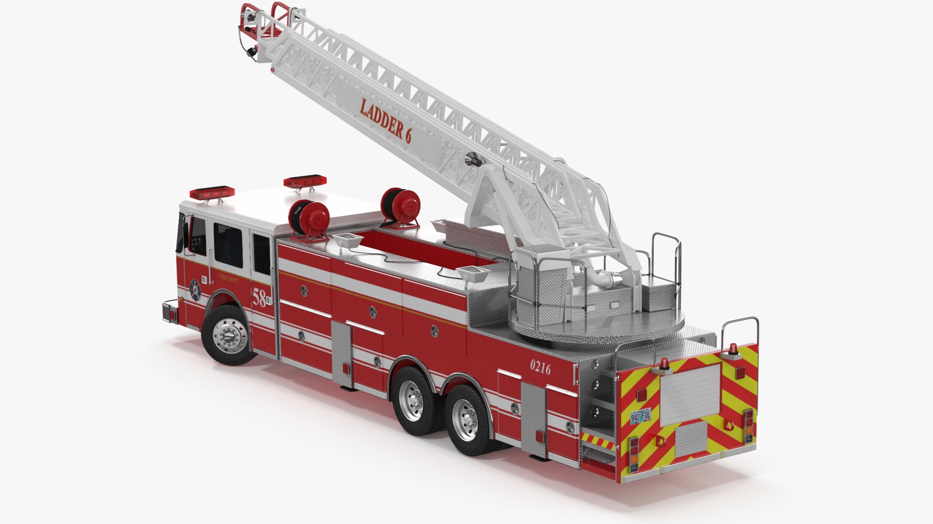Rear Mount Ladder Fire Truck Rigged for Maya 3D model preview
