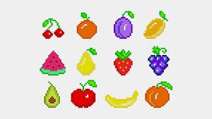 Pixel Fruits Set 3D model