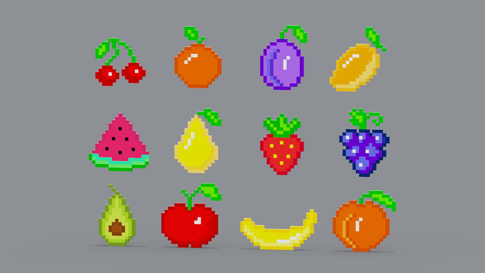 Pixel Fruits Set 3D model https://p.turbosquid.com/ts-thumb/1C/KMb9Yd/Dq/spin202301311318170001/png/1675161418/1920x1080/fit_q87/54c7b46b774278f0402ef2f68f9a548df5f8464b/spin202301311318170001.jpg
