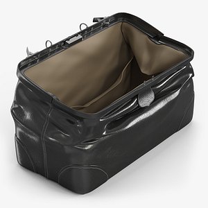 3D model Antique Doctors Bag Black Leather Opened