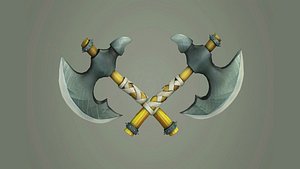 3D Medieval cartoon curved handle  Stylized Axe