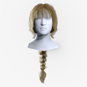 Classic Plait Hairstyle with Fringe - Real-time Hair Cards 3D model