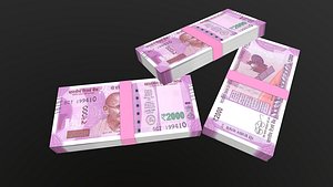 Indian 2000 Note Currency Bundle AR VR PBR 3D model