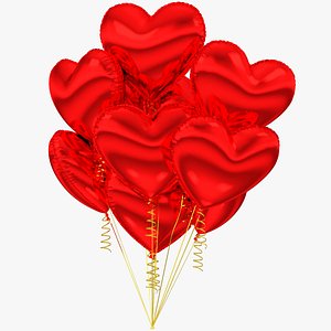 3D Helium Heart Balloons Bouquet Red V1 model