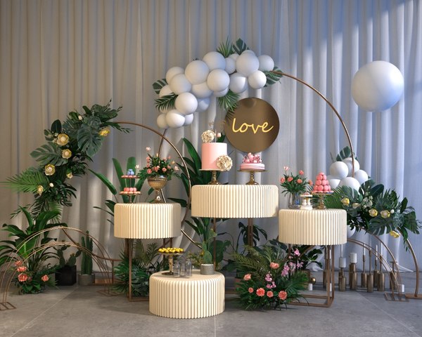 婚礼气球大堂花墙绿植园艺派对舞台3d模型