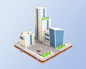3D city block buildings