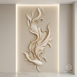 Organic Flowing Koi Fish wall decor Relief STL Mural CNC 426